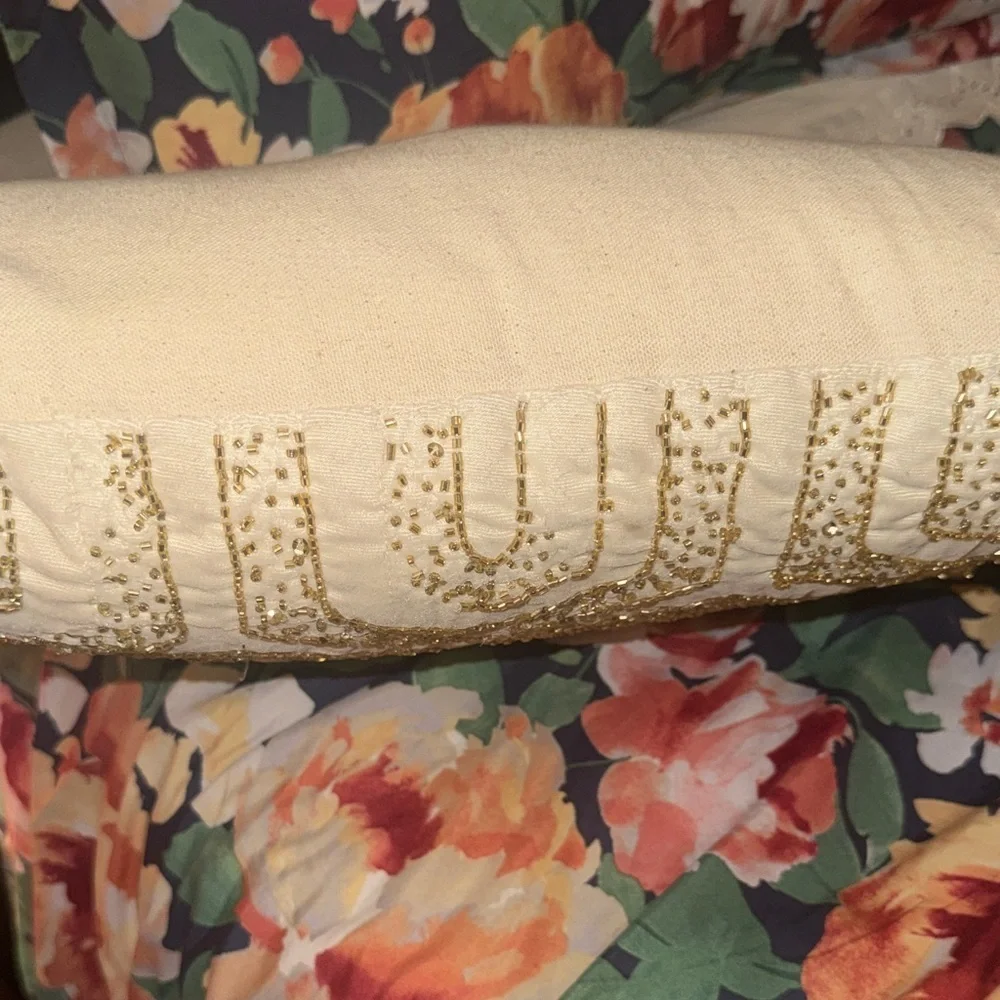 Embroidered Cream Decorative Throw Pillow